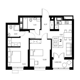 Квартира 68,9 м², 2-комнатная - изображение 1