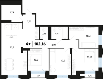 Квартира 103,4 м², 3-комнатная - изображение 1