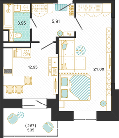 Квартира 46,5 м², 1-комнатная - изображение 1