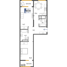 Квартира 61,4 м², 2-комнатная - изображение 1