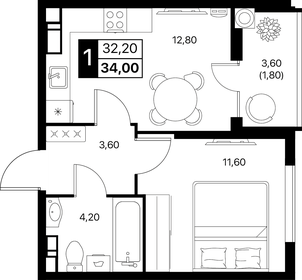 Квартира 34 м², 1-комнатная - изображение 1