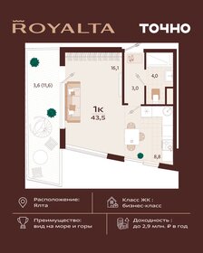 Квартира 43,5 м², 1-комнатная - изображение 1