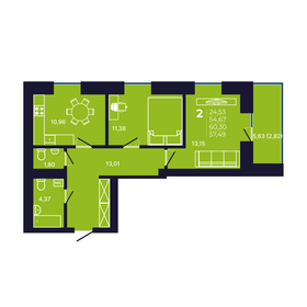 Квартира 57,4 м², 2-комнатная - изображение 1