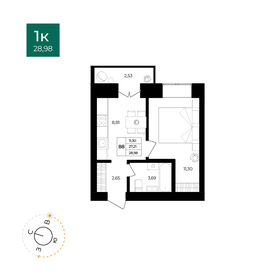 Квартира 29 м², 1-комнатная - изображение 1