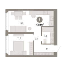 Квартира 42,9 м², 1-комнатная - изображение 3