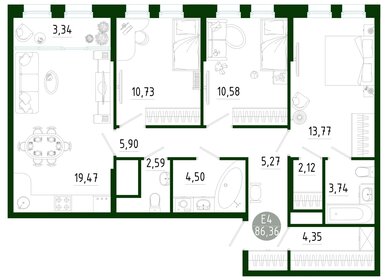 Квартира 86,4 м², 3-комнатная - изображение 1