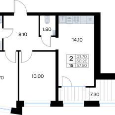 Квартира 57,5 м², 2-комнатная - изображение 2