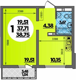 Квартира 38,8 м², 1-комнатная - изображение 1