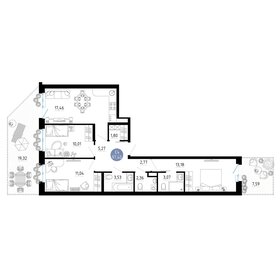 Квартира 97,4 м², 3-комнатная - изображение 1