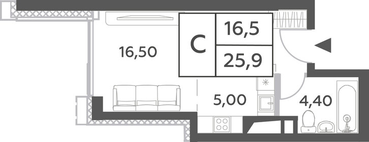 Квартира 25,9 м², студия - изображение 1