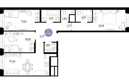 Квартира 70,1 м², 3-комнатная - изображение 1