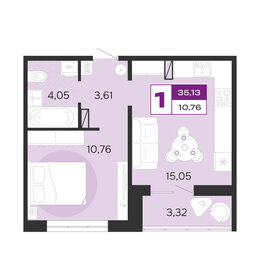 Квартира 35,1 м², 1-комнатная - изображение 1
