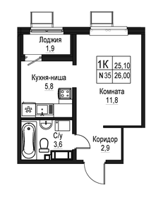 Квартира 25,1 м², 1-комнатная - изображение 1