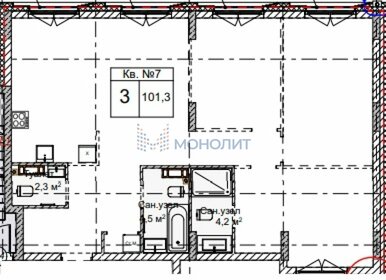 Квартира 101,3 м², 3-комнатная - изображение 1