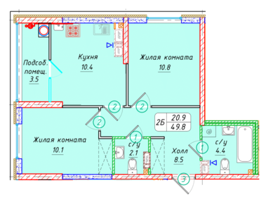 Квартира 49,8 м², 2-комнатная - изображение 1