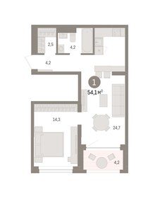 Квартира 54,1 м², 1-комнатная - изображение 1