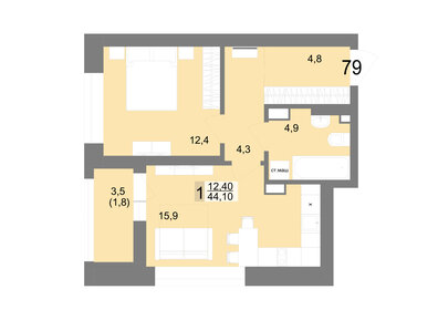 Квартира 44,1 м², 1-комнатная - изображение 1