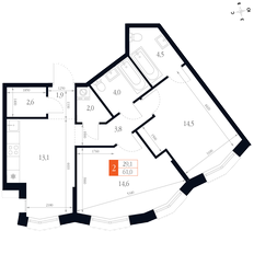 Квартира 61 м², 2-комнатная - изображение 2