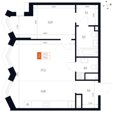 Квартира 55,6 м², 2-комнатная - изображение 2