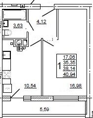 Квартира 41,3 м², 1-комнатная - изображение 1