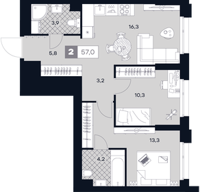 Квартира 57 м², 2-комнатная - изображение 1