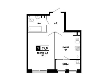 Квартира 35,8 м², 1-комнатная - изображение 1