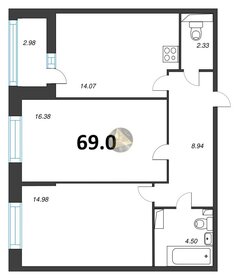 Квартира 69 м², 2-комнатная - изображение 1