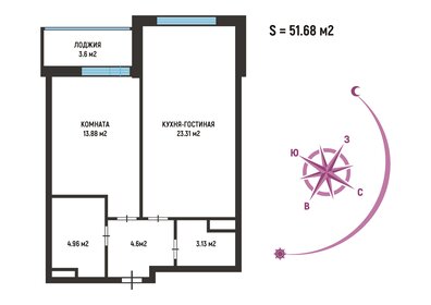 Квартира 51,7 м², 2-комнатная - изображение 1