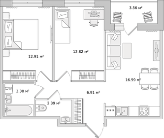 Квартира 58,6 м², 2-комнатная - изображение 1