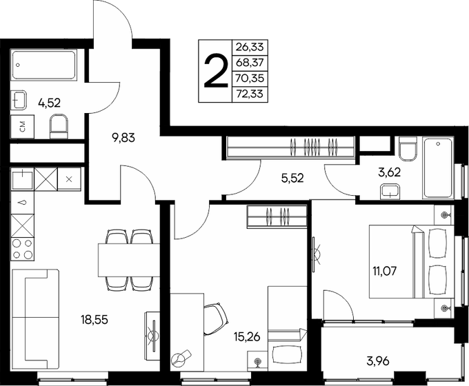 68,4 м², 3-комнатная квартира 11 990 000 ₽ - изображение 57