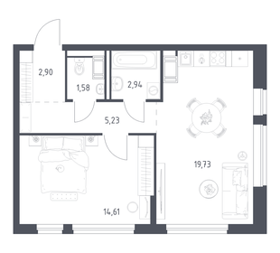 Квартира 47 м², 1-комнатная - изображение 1