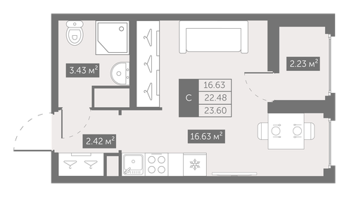 Квартира 23,7 м², студия - изображение 1