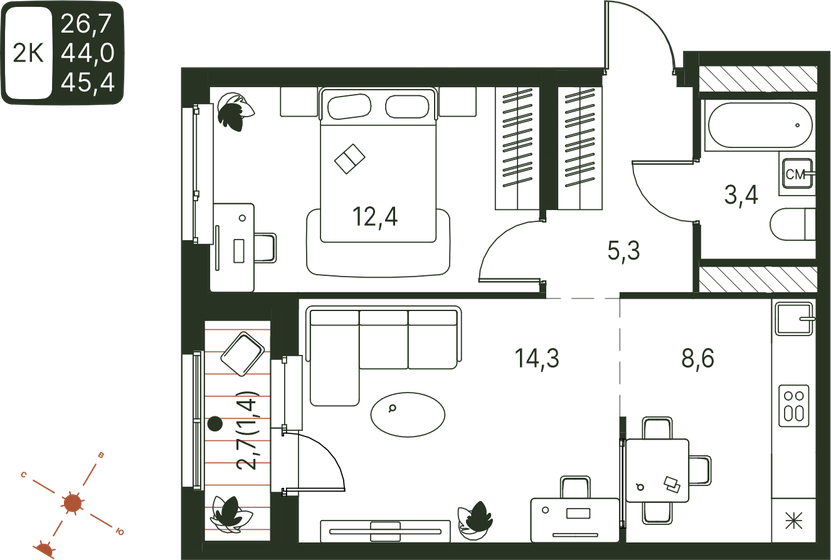 39 м², 1-комнатная квартира 4 145 071 ₽ - изображение 17
