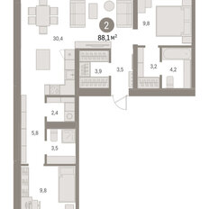 Квартира 88,1 м², 2-комнатная - изображение 3