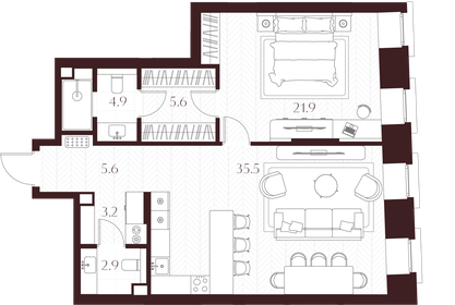 Квартира 79,6 м², 1-комнатная - изображение 2