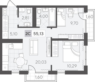 Квартира 55,1 м², 2-комнатная - изображение 1