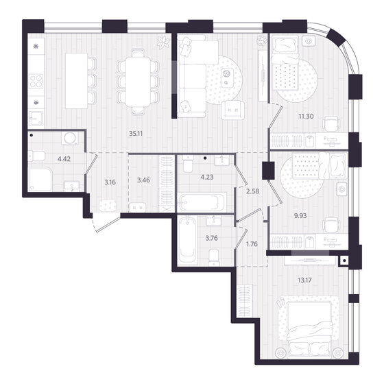 56,8 м², 3-комнатная квартира 12 148 500 ₽ - изображение 27