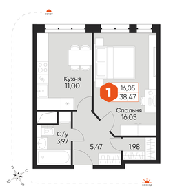Квартира 38,6 м², 1-комнатная - изображение 2