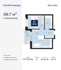 Квартира 39,7 м², 1-комнатная - изображение 1