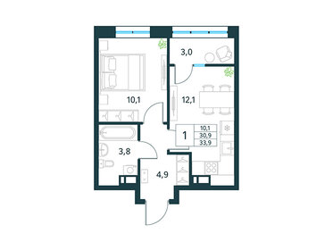 Квартира 33,9 м², 1-комнатная - изображение 1