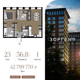 Квартира 56,8 м², 1-комнатные - изображение 1