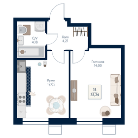 Квартира 35,2 м², 1-комнатная - изображение 1