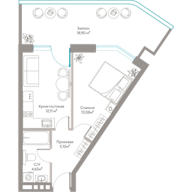Квартира 53,8 м², 1-комнатные - изображение 1