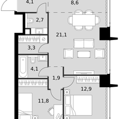 Квартира 70,5 м², 3-комнатная - изображение 1