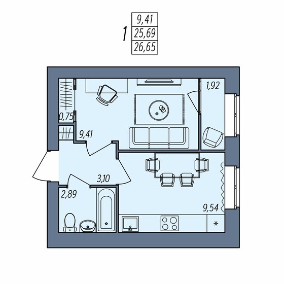 26,7 м², 1-комнатная квартира 3 399 000 ₽ - изображение 1