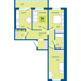 Квартира 72,5 м², 3-комнатная - изображение 1