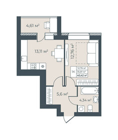 Квартира 40,4 м², 1-комнатная - изображение 1