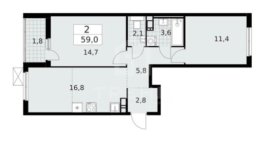 Квартира 59 м², 2-комнатная - изображение 1