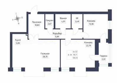 Квартира 100,3 м², 3-комнатная - изображение 1