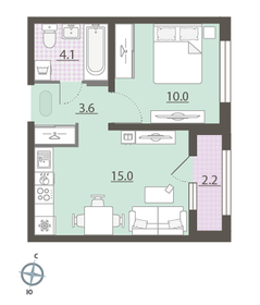Квартира 33,8 м², 1-комнатная - изображение 2